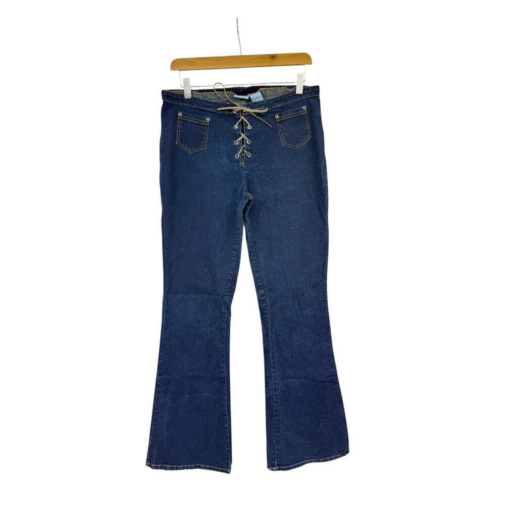 Vintage Y2K Extreme Limit Lace Up Flare Jeans Dark Wash Bratz Low Rise Womens 11